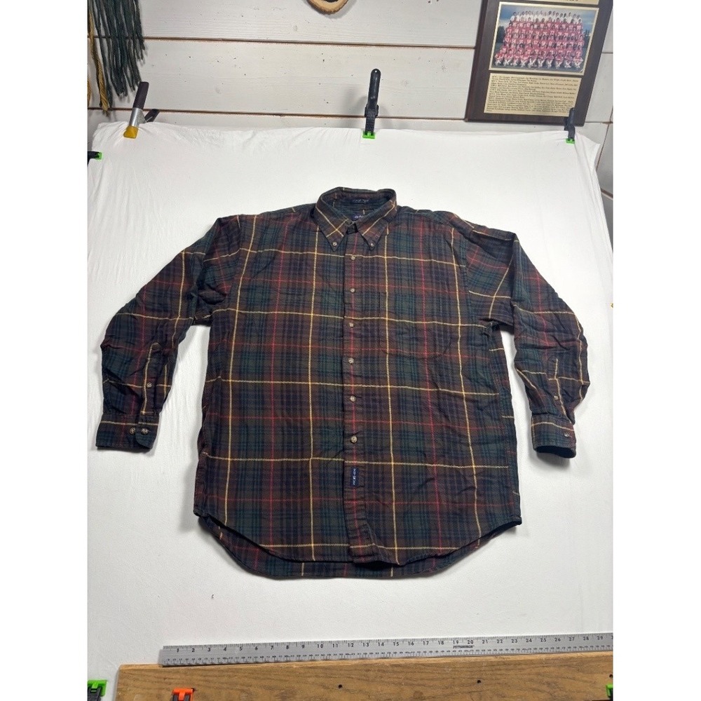 GANT Mens Plaid Flannel Button Down Shirt Long Sleeve Tartan Cotton Large